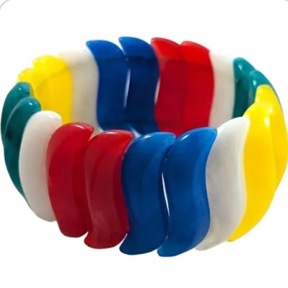 Vintage 1980s Avon Summers Rainbow Lucite Stretch Retro Bracelet